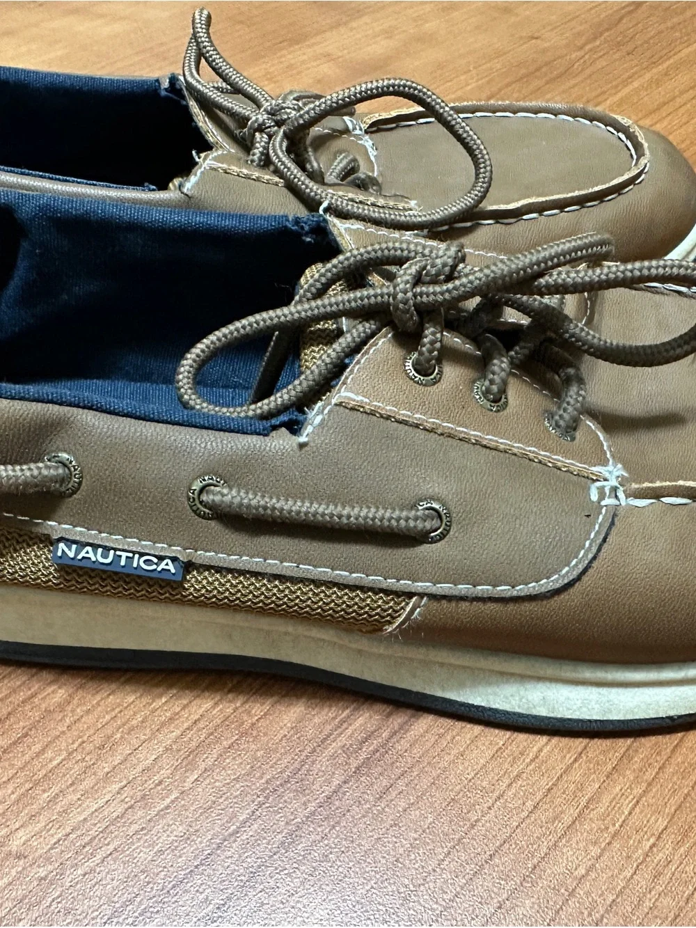 Nautica Men's Brown Leather Boat Shoes with Navy Insole